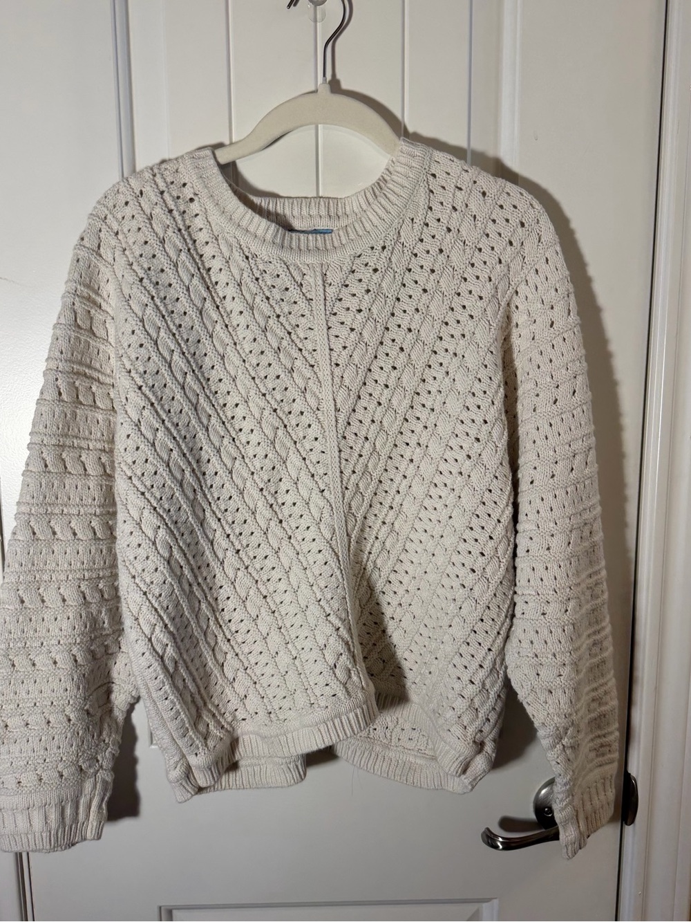 CeCe Cream Cable Knit Openwork Sweater Size L Oversized Cozy Pullover